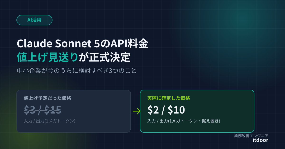 Claude Sonnet 5のAPI料金、値上げ見送りが正式決定——中小企業が今のうちに検討すべき3つのこと