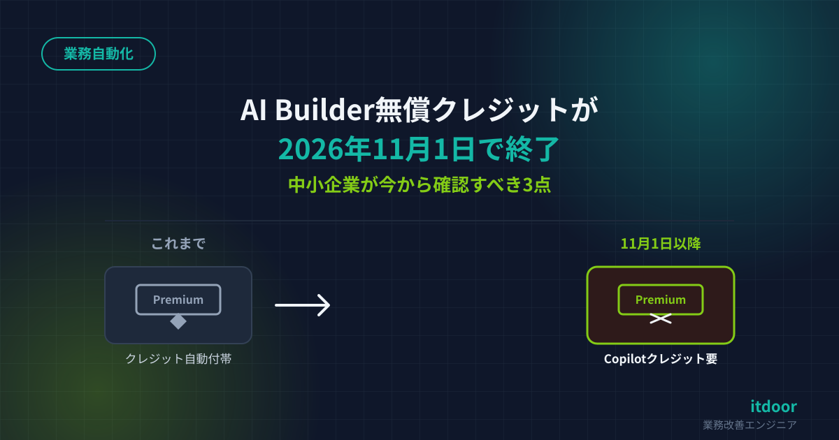 AI Builderの無償クレジットが2026年11月1日で終了——中小企業が今から確認すべき3点
